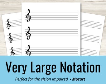 Very Large Music Notation Sheet, Printable Staff Paper Sight Vision Impaired (Instant Download - Large Print) Sightless