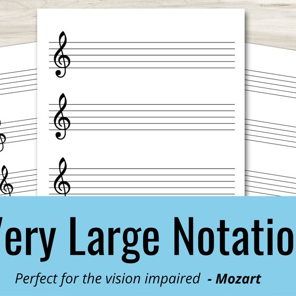 Very Large Music Notation Sheet, Printable Staff Paper Sight Vision Impaired (Instant Download - Large Print) Sightless