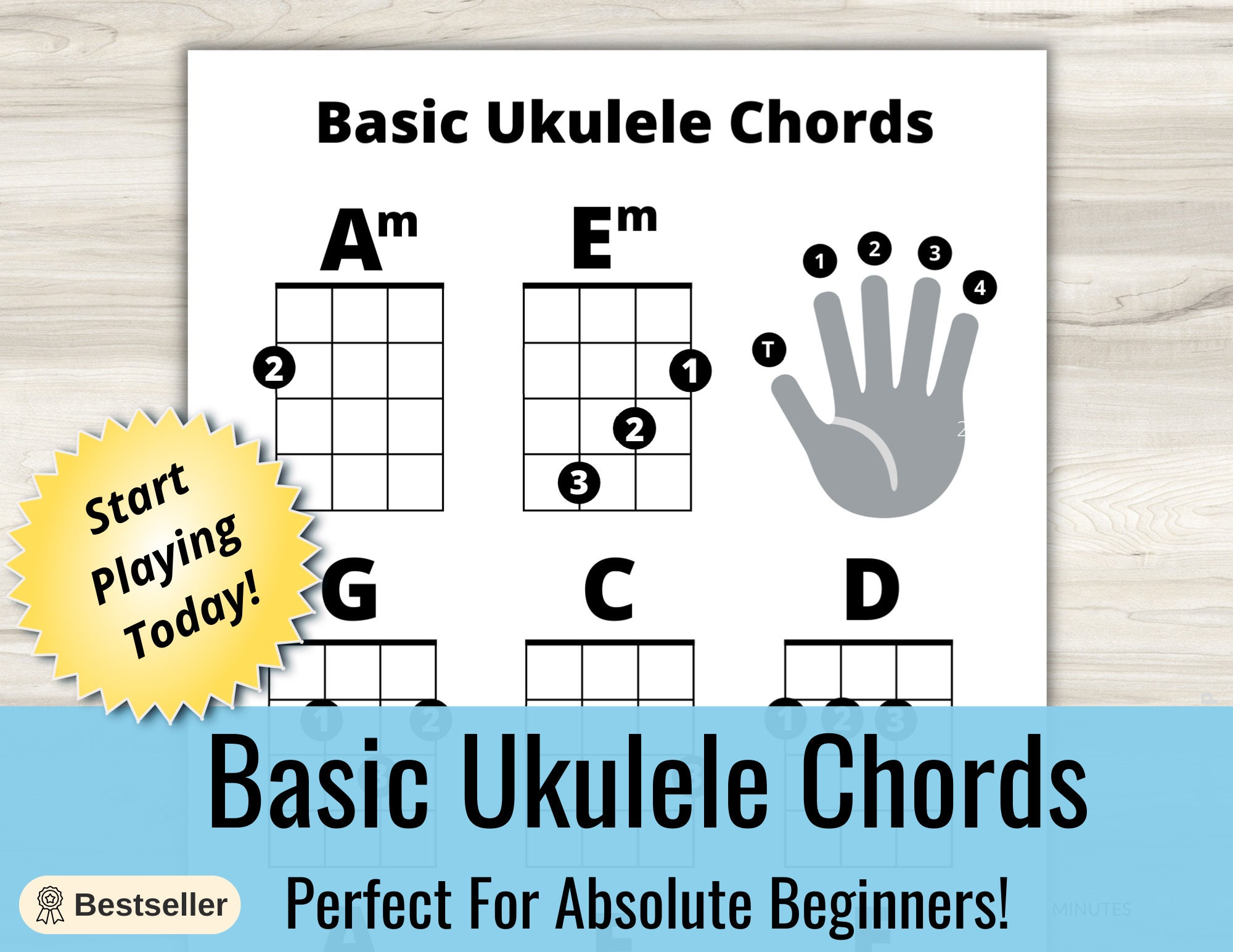 beginner ukulele basic chords sheet great for beginners etsy