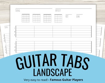 Guitar Blank Tabs & Chords Chart Landscape (Instant Download) Blank Sheet Music Guitar Chord Chart Tablature Minimalist New Years Resolution