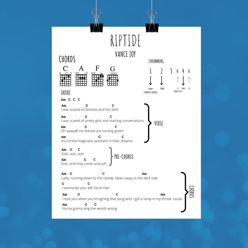 Riptide Easy Guitar Song Vance Joy Guitar Chords Instant Download Tune ...