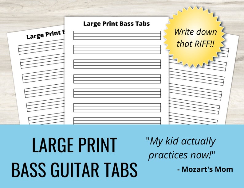 Large Print Blank Bass Tab Sheet (instant Download - Large Print ...