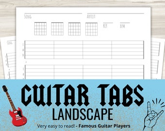 Guitar Blank Tabs and Chords Chart Landscape Instant Download Blank Sheet Music Guitar Chord Chart Tablature Minimalist New Years Resolution