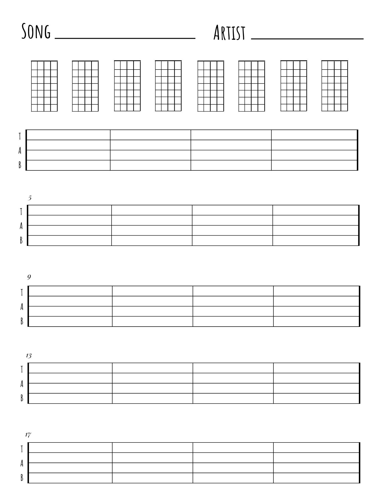 Banjo Blank Tabs and Chords Instant Printable Download instant Download
