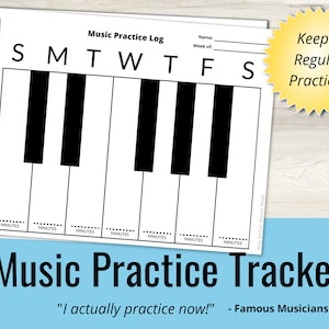 Printable Piano Practice Chart Log Music Habit Tracker Lesson Guide Handout Instant Download Planner Print at Home Music Teacher Gift