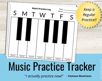 Printable Piano Practice Chart Log Music Habit Tracker Lesson Guide Handout Instant Download Planner Print at Home Music Teacher Gift