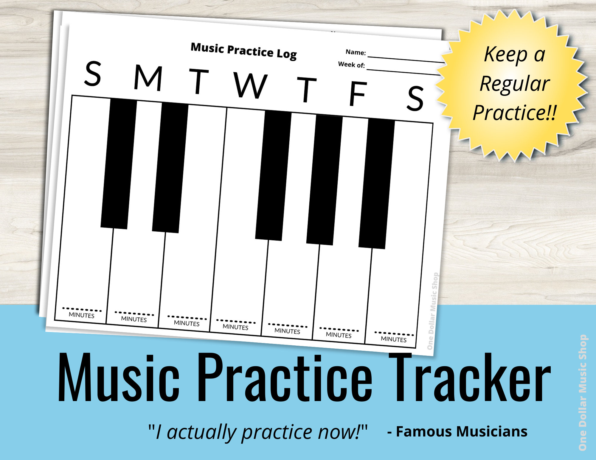 Printable Piano Practice Chart Log Music Habit Tracker Lesson Guide Handout Instant Download Planner Print at Home Music Teacher Gift - Etsy for Free Printable Music Practice Log