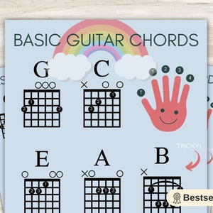 Guitar Chords for Kids Chart, Great for Beginners (Instant Download), Easy Giutar Chords Children, Guitar for everyone (little ones - lol)