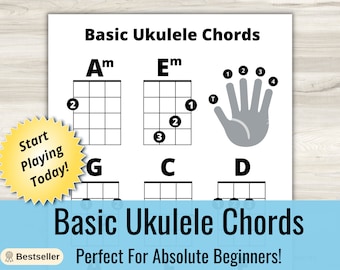 Ukelele voor iedereen - Beginner Ukelele Akkoordenblad, Ukelele Kid, Volwassen leerlingen (Instant Download), Gemakkelijke Uke Akkoorden Nieuwjaarsresolutie