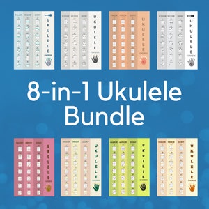 8-in-1 Ukulele Chord Sheet Bundle, Beginner Chord Chart (Instantly Printable), Musician Gift Idea, Ukelele Sheets, Ukulele for everyone V4