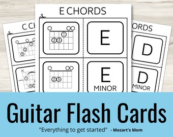 Guitar Chord Flash Cards Printable at Home Music Quiz Test Index Card Students Teacher Resource Easy to Read Beginners New Years Resolution