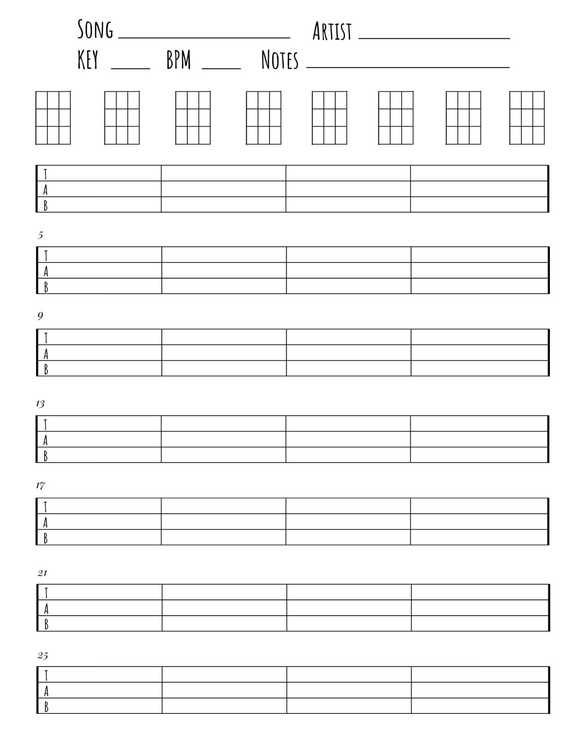 Mandolin Blank Tabs &amp; Chords Chart Instant Download Blank Sheet Music ...