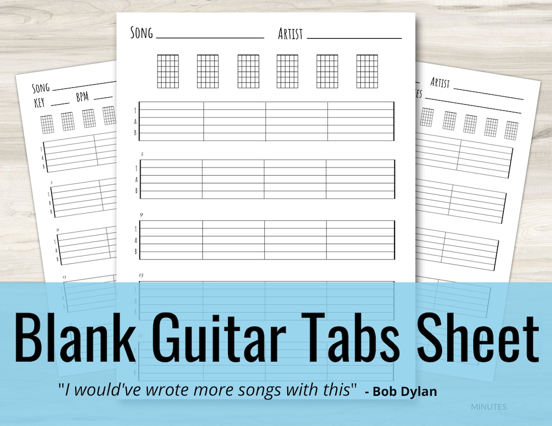 Guitar Blank Tabs &amp; Chords Chart Instant Download Blank Sheet Music ...