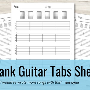 Guitar Blank Tabs & Chords Chart Instant Download Blank Sheet Music Guitar Chord Chart Tablature Guitar for everyone New Years Resolution