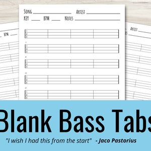 Bass Blank Tabs Instant Printable Download Instant Download Blank Sheet ...