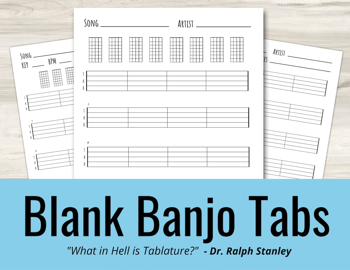 Banjo Blank Tabs and Chords Instant Printable Download instant Download ...