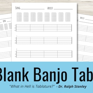 Banjo Blank Tabs and Chords Instant Printable Download (Instant Download) Blank Sheet Music Bluegrass Banjo Tablature Banjo for everyone
