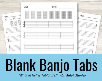 Banjo Blank Tabs and Chords Instant Printable Download (Instant Download) Blank Sheet Music Bluegrass Banjo Tablature Banjo for everyone