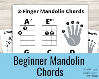 2 Finger Beginner Mandolin Chords Sheet, Great for Beginners (1 Page Instant Download), Easy Mando Chords, Mandolin For Newbs