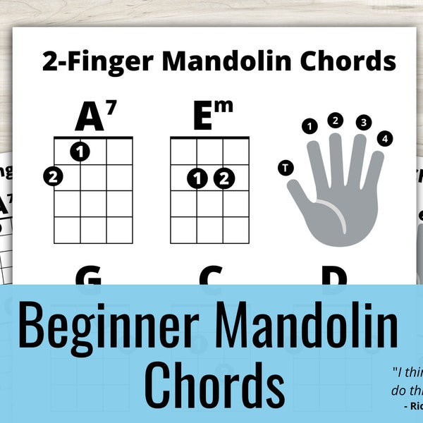 2 Finger Beginner Mandolin Chords Sheet, Great for Beginners (1 Page Instant Download), Easy Mando Chords, Mandolin For Newbs