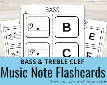 Music Note Flashcards Bundle Treble Clef Bass Clef Printable Flashcards for Beginner Musicians and Kids Read Music Theory Memorization Tool