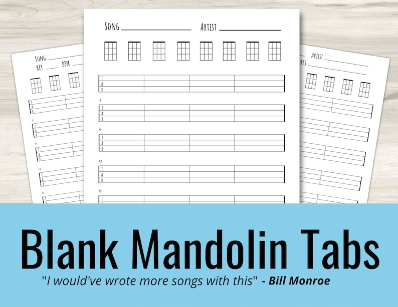 Mandolin Blank Tabs &amp; Chords Chart (instant Download) Blank Sheet Music ...