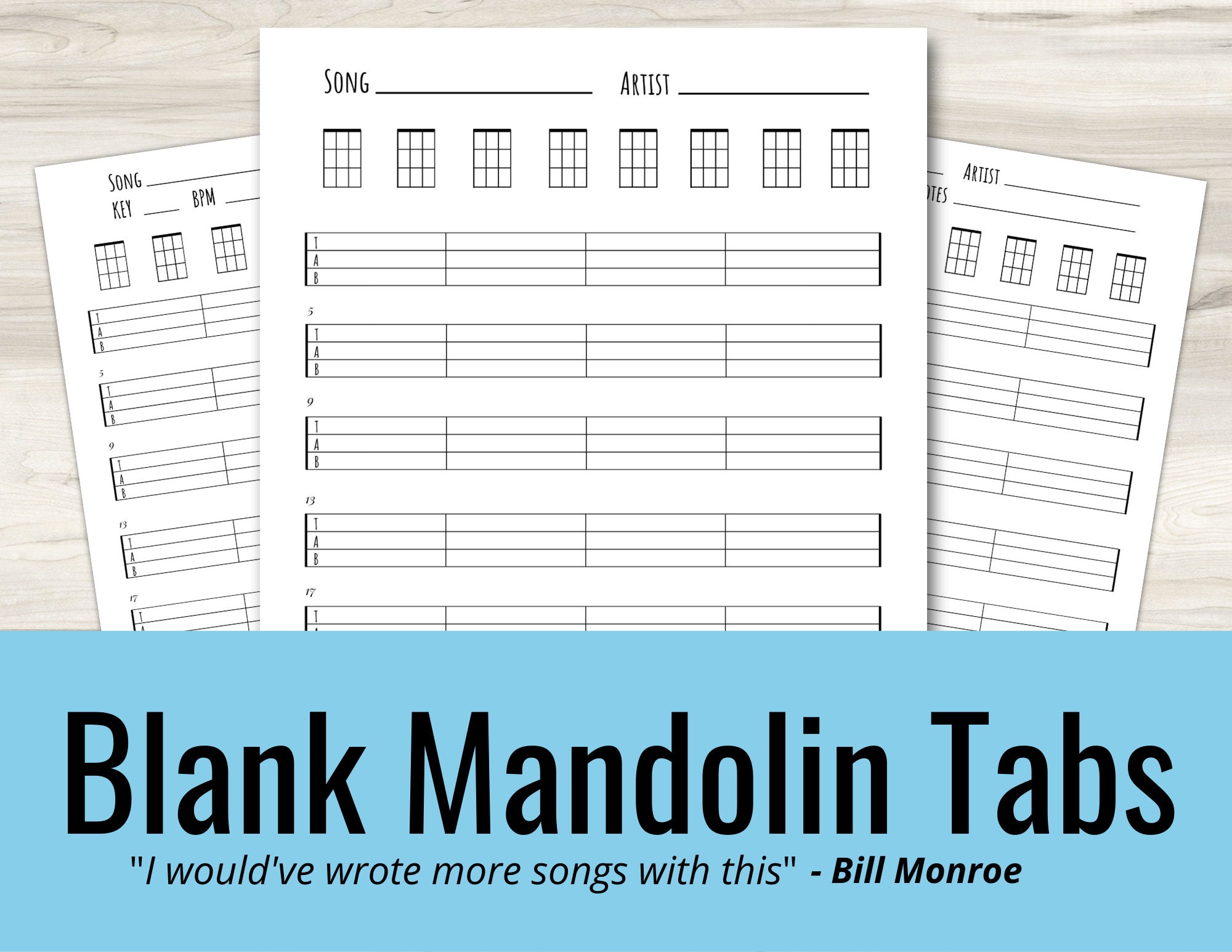 Mandolin Blank Tabs & Chords Chart Instant Download Blank Etsy