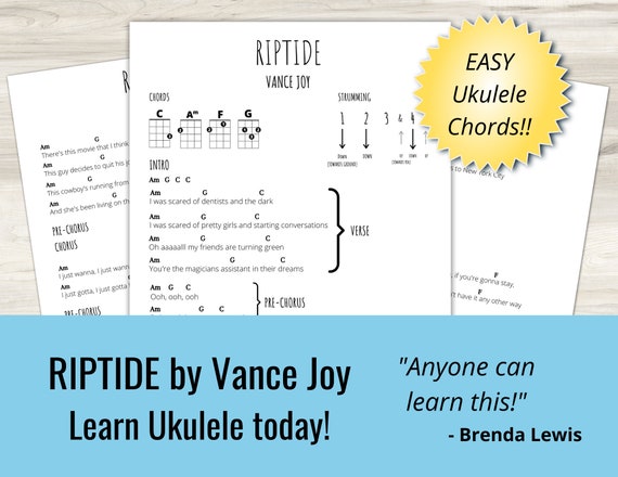 Riptide Ukulele Song Vance Joy Ukulele Chords - Etsy