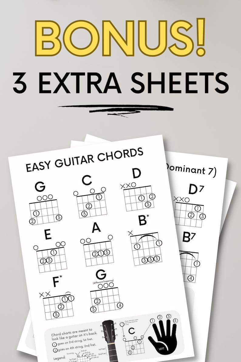 A picture of 3 extra guitar chord sheets as a bonus.