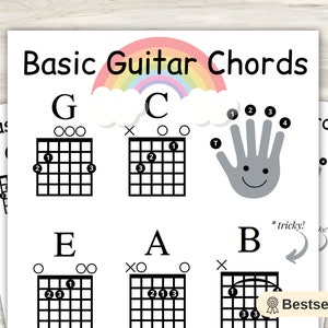 Eenvoudig gitaarakkoordenblad voor kinderen Geweldig voor beginners direct downloaden Studentleraar Gitaar voor iedereen kleintjes lol afbeelding 1