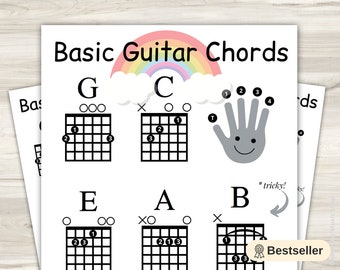 Easy Guitar Chords Sheet for Kids Great for Beginners (Instant Download) Student Teacher Guitar for everyone (little ones - lol)
