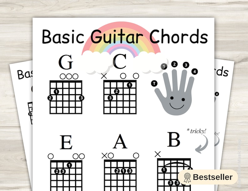 Easy Guitar Chords Sheet for Kids Great for Beginners Instant Download Student Teacher Guitar for everyone little ones lol image 1