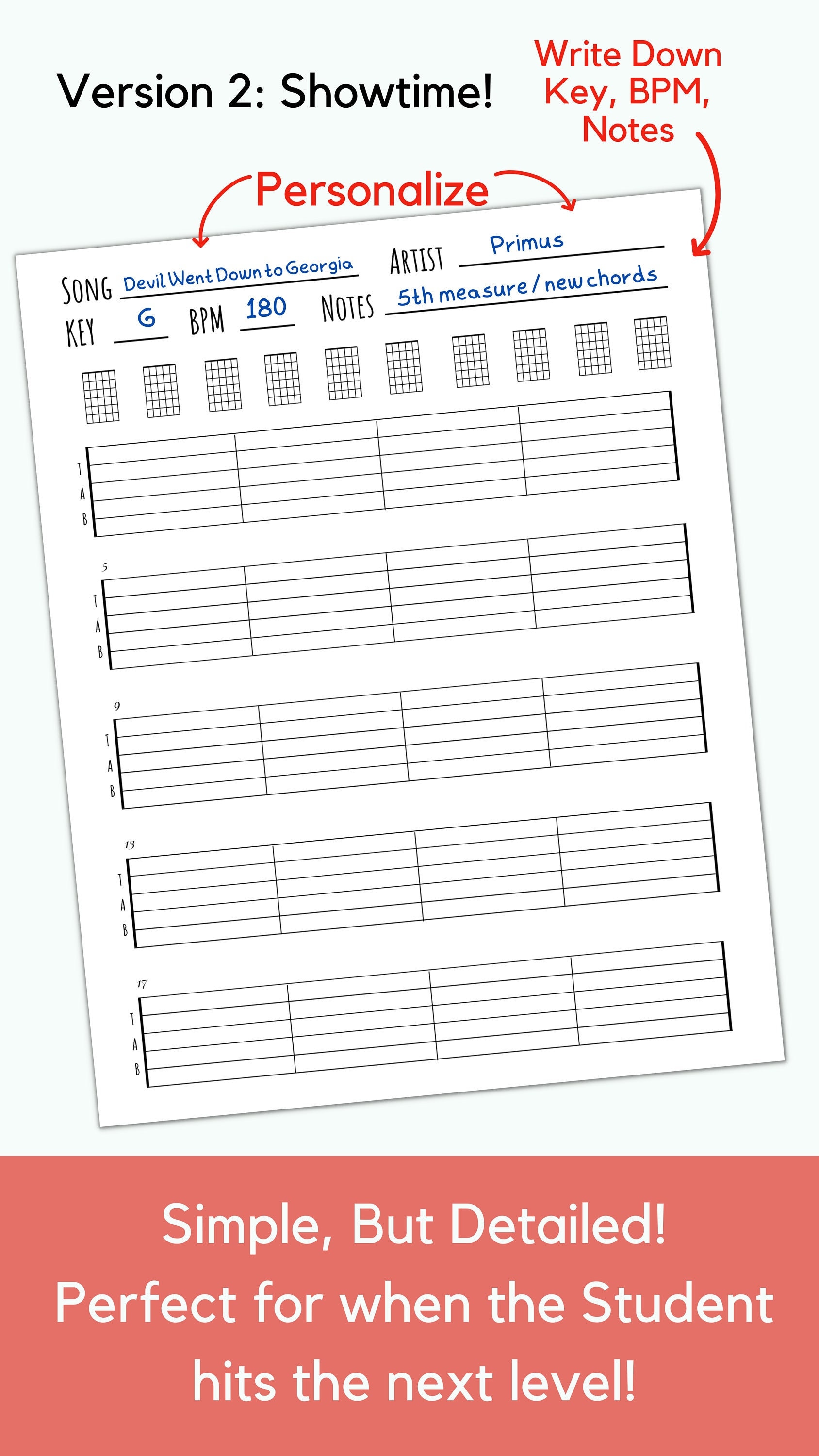 Guitar Blank Tabs &amp; Chords Chart (instant Download) Blank Sheet Music ...