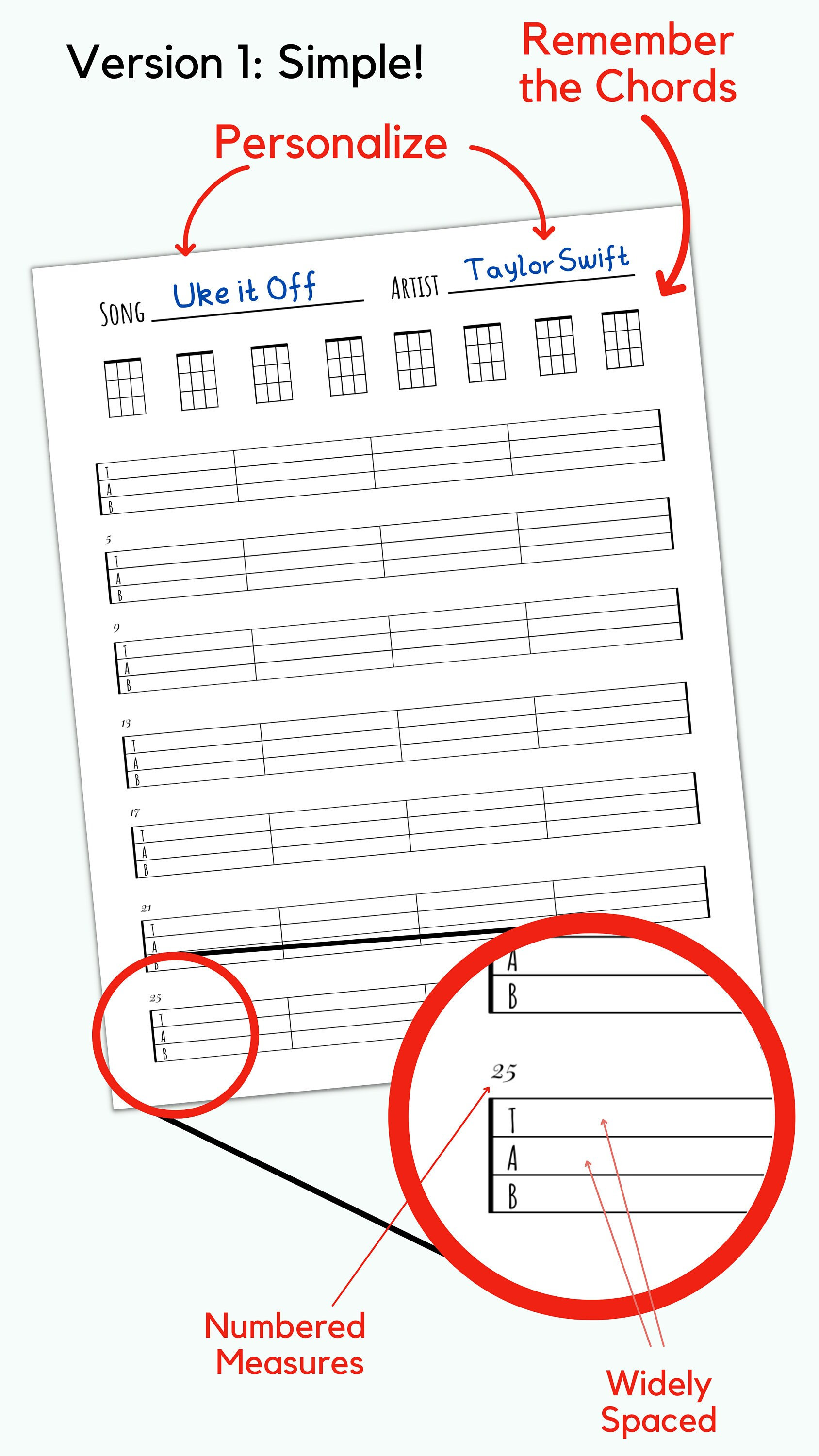 Carnet De Chansons Pour Ukulélé "My Ukulele Songbook" - 50 Feuilles D'Accords Vierges + Tableaux, 18x25 Cm