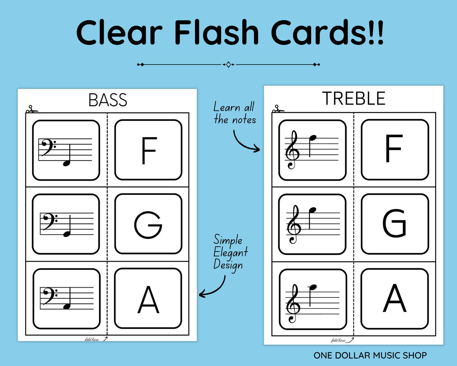 Music Note Flashcards Bundle Treble Clef Bass Clef Printable Flashcards ...