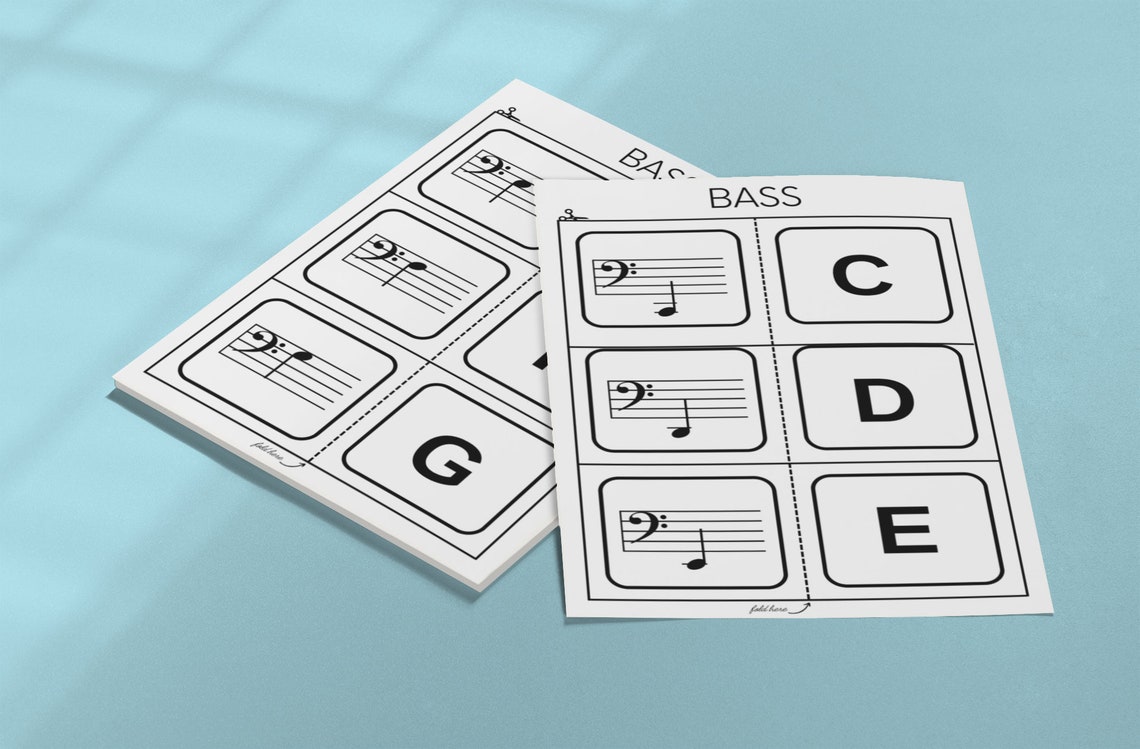 Printable Music Note Flash Cards Bass Clef Printable Flashcards Beginner Musicians and Kids Easy