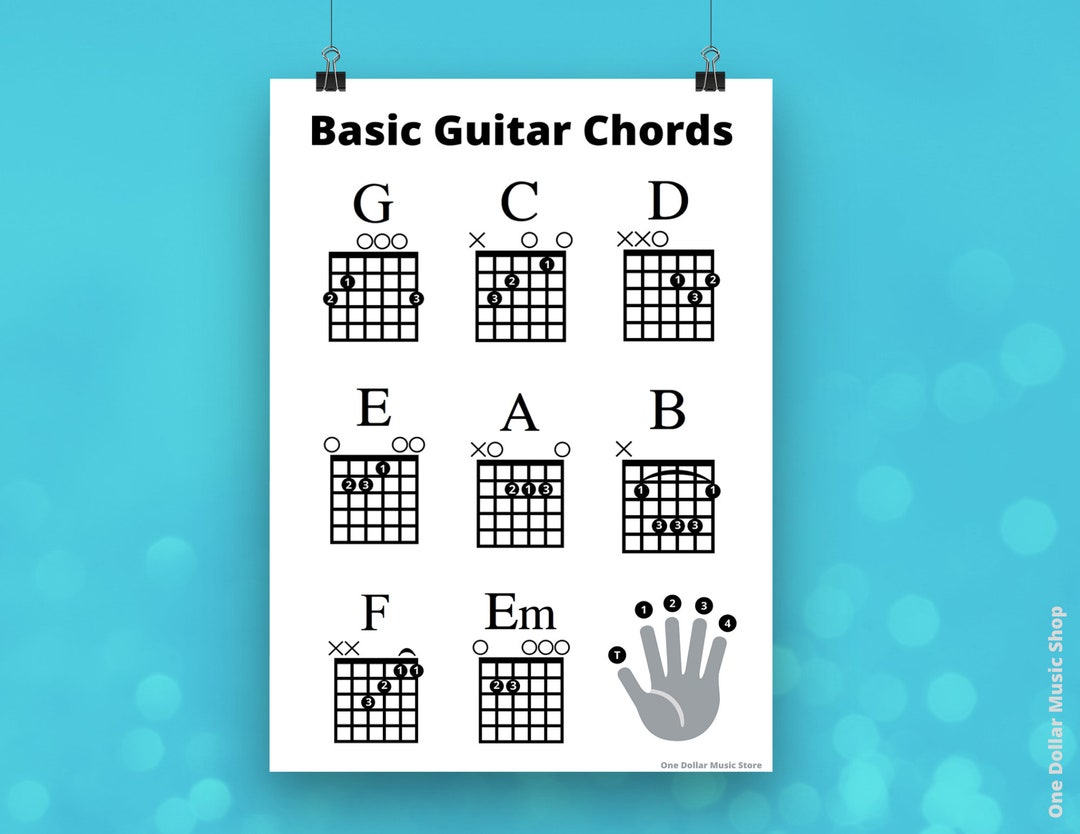 Beginner Guitar Chords Chart, Easy Learn, Large Print (printable PDF