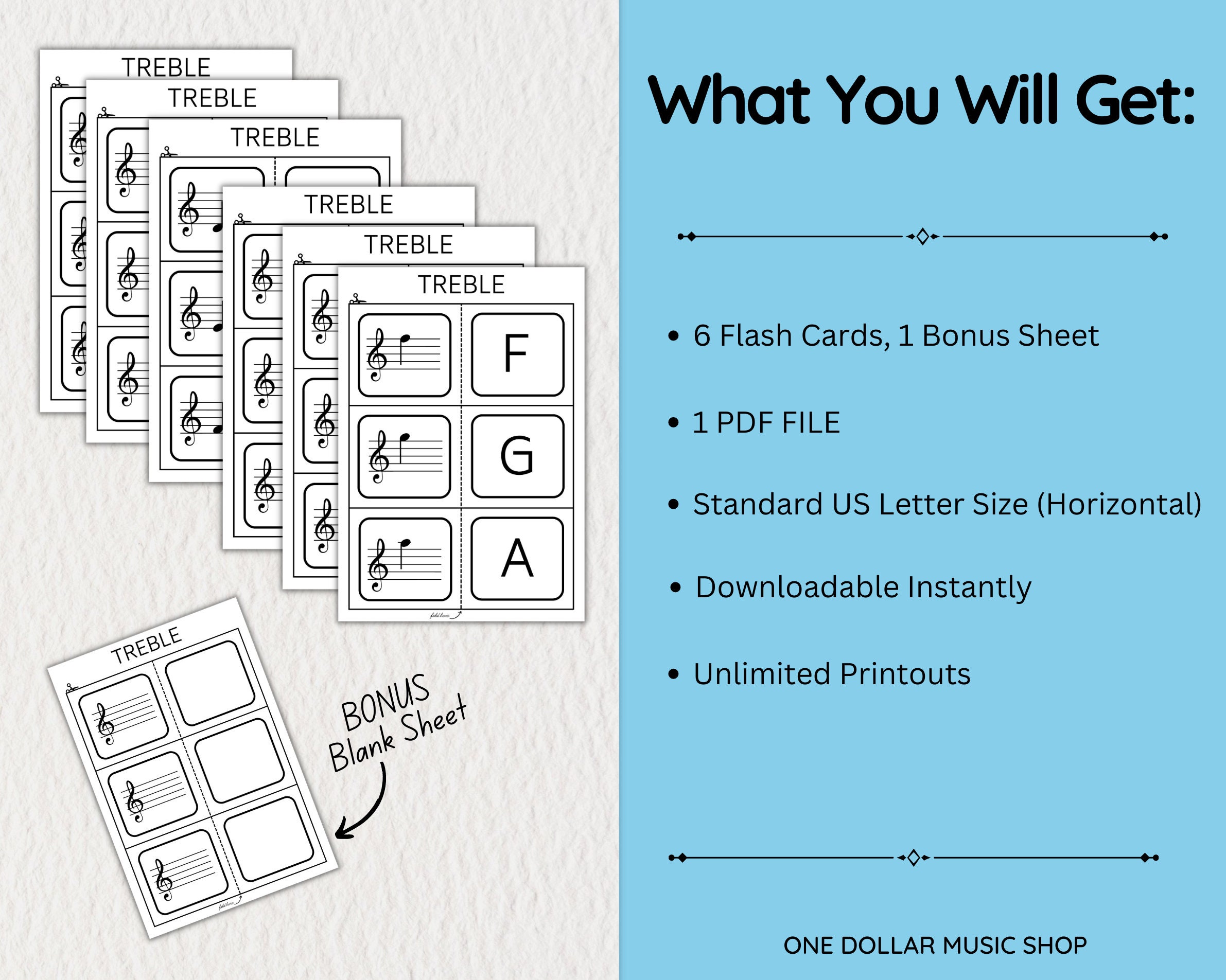 Treble Clef Music Note Flash Cards Printable at Home Flashcards for