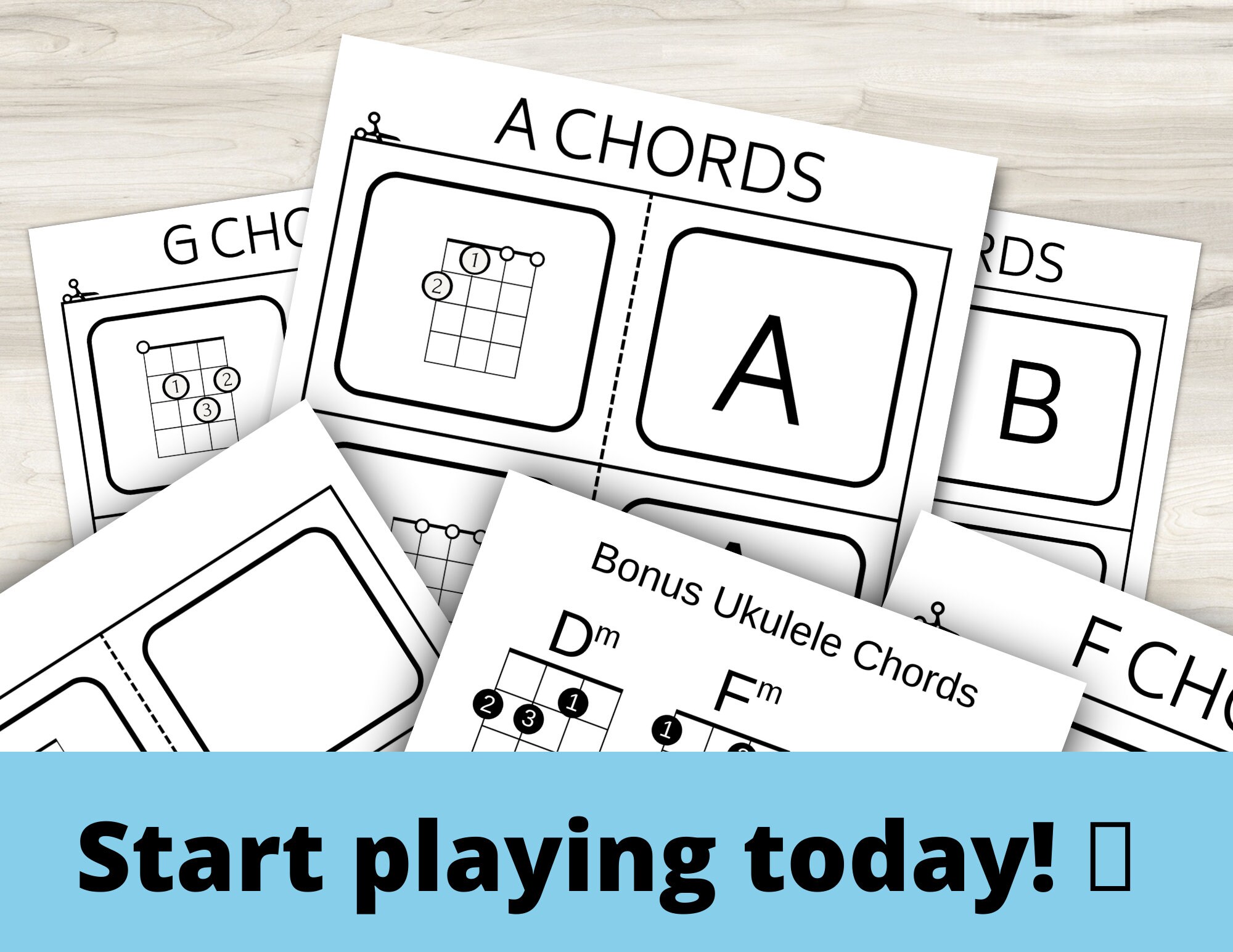 Ukulele Chord Flash Cards Printable at Home Ukelele Quiz Test Uke