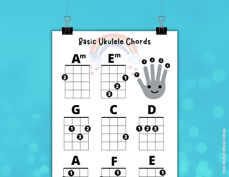 Kids Easy Ukulele Chords Sheet, Great for Ukelele Beginners instant Download, Easy Uke Chords