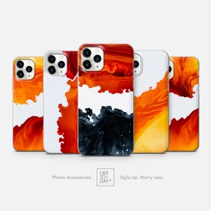 Orange Marble Ink Phone Case iPhone 16 Plus 15 14 13 12 mini 11 Pro Max X Xs 8 7 • Abstract Fluid Art, Vivid Minimalist Design