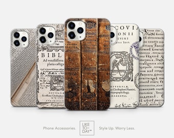 Book Lover Phone Case iPhone 16 Plus 15 14 13 12 mini 11 Pro Max X Xs 8 7 • Vintage Library Bookshelf, Vintage Cover, Bible Texts