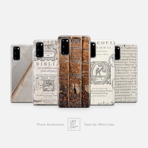 Book Lover Phone Phone Case Samsung S24 S23 Ultra S22 S21+ Galaxy Note • Vintage Library Bookshelf, Bible Page