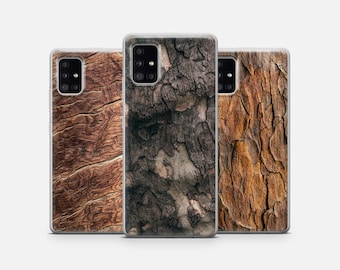Estuche de madera con textura de corteza de árbol antiguo para Samsung S24 S23 Ultra S22 S21+ Galaxy Note •