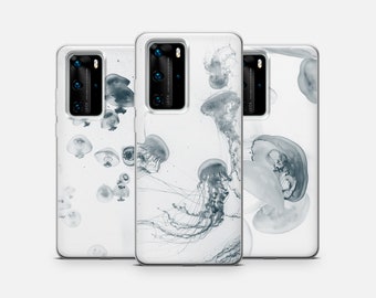Etui z motywem meduzy Sea Life Squid Nature Aesthetic do Huawei P50 P40 Pro, P30 lite, Mate 40, Xiaomi Redmi Note, OnePlus 11, 10, Oppo, Vivo •