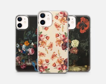 Baroque Style Flower Paintings Art Phone Case iPhone 16 Plus 15 14 13 12 mini 11 Pro Max X Xs 8 7 •