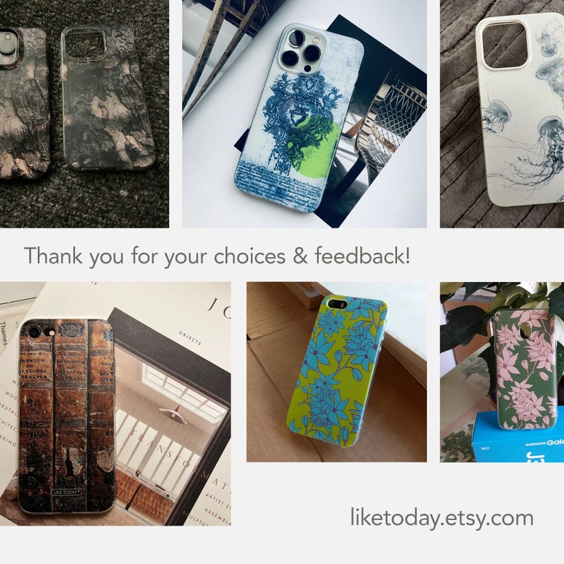 a collage of photos with a cell phone case