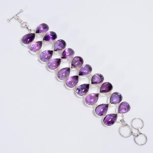 Amethyst Bracelet! 925 Sterling Silver Plating! Pear Gemstone Bracelet! Ethnic Handmade Bracelet! Statement Bracelet! Purple Bracelet 6-7&quot;!
