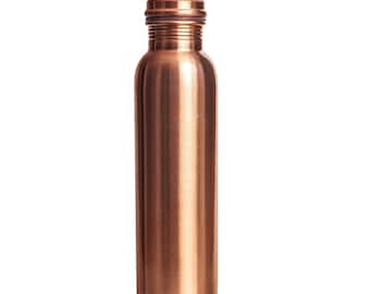 Botella de agua de cobre puro de 1 litro. Botella de cobre a prueba de fugas hecha a mano para yoga, ayurveda y viajes. Regalo ecológico reutilizable para él y para ella.