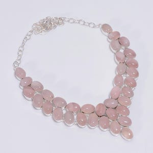 Rose Quartz Ethnic Necklace, 925 Sterling Silver Plated, Handmade Crystal Necklace, Gemstone Necklace, Statement Necklace, Jewelry for Women